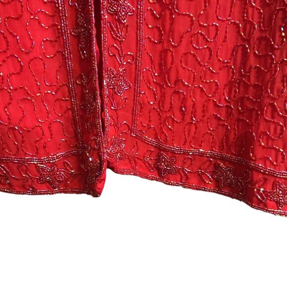 Vtg KRISHMA Women's Red Open Cardigan Evening Jacket Sequined Beaded Plus Sz 2X - Picture 7 of 14